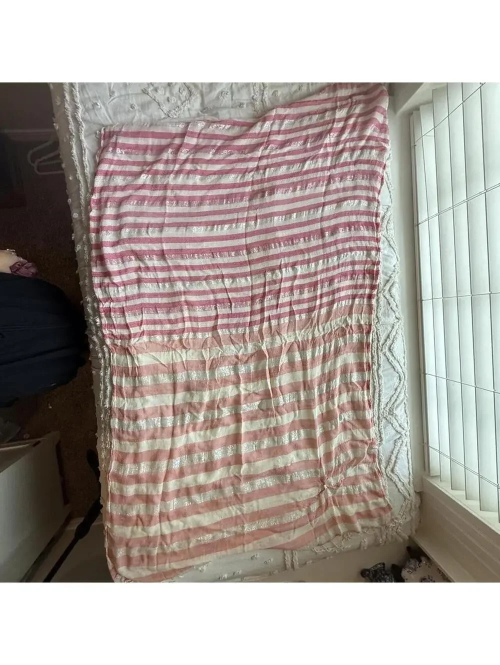 Society for Scarves Pink White Silver Striped Fringe Scarf